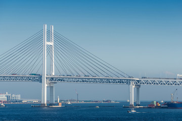 View of Yokohama bay bridge and Yokohama sea port
