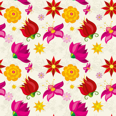 Vector seamless pattern with flowers and floral element