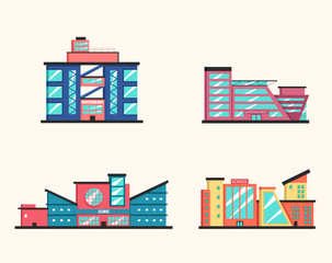 Set of public buildings. Modern architecture. Flat vector illustration.