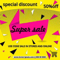 Multi colored banner. Marketing background. Super sale . Modern poster. Special offer 50 percents off. Vector illustration