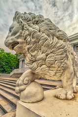 Saint Petersburg, Russia. The lion statue by the Yelagin palace. Front view.
