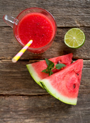 drink of fresh water melon with lime and mint