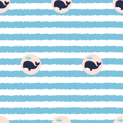 seamless pattern whale icon on blue waves