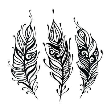 Set of Boho Style hand drawn elements. vector illustration. Tribal hippie element