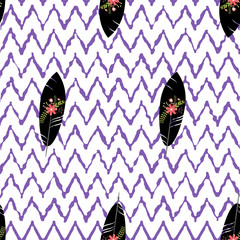 vector seamless pattern pen and retro flowers