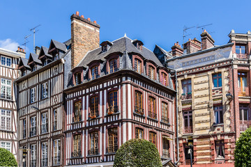 iew of ancient half-timbered houses in Rouen. France.