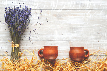 still life pottery and lavender - country style