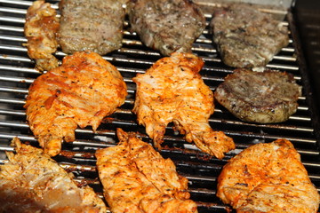 Meat is grilled