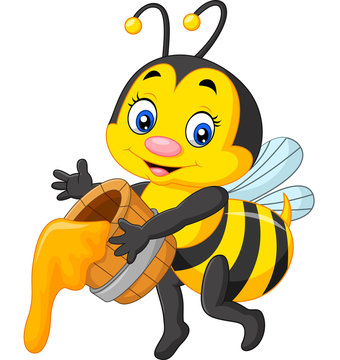 Cute bee holding honey