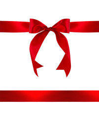 Red gift bow and ribbon on white background with clipping path.