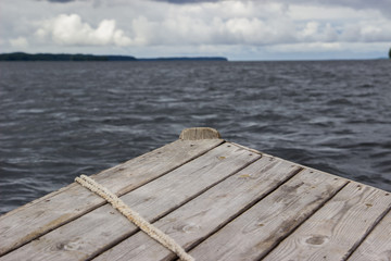 Fototapeta premium On the boat. Onega lake. Focus on board