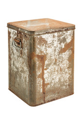 old and rusty galvanized iron sqare bucket isolated on white