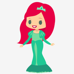 Princess Mermaid. Girl with red hair. Beauty in green dress. Fairy tale character.