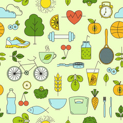 Healthy lifestyle seamless pattern