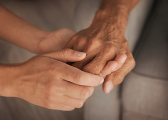 Fototapeta premium Old male and young female hands, closeup