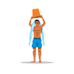 Vector Hardening of the body. Ice bucket challenge Cartoon Illustration.