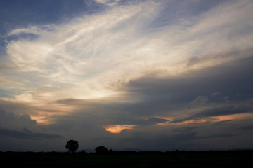 Cloudy evening sky and sunset.