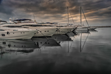 Boats moored in port due to the risk of storm