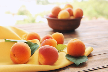 Fresh apricots on table