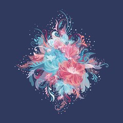 Enchanted Flowers Vignette in Pink and Blue Colors