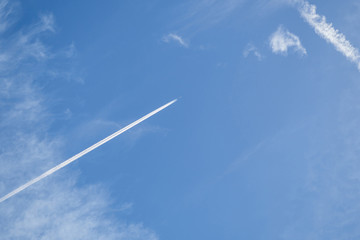 Jets flying in the sky with clouds in the morning.
