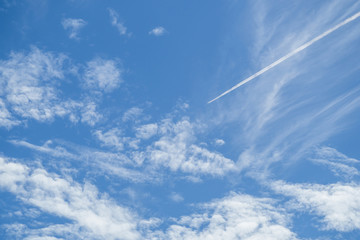 Jets flying in the sky with clouds in the morning.