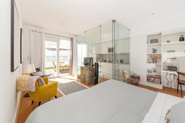 Modern single bedroom house with small kitchen