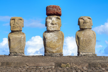 Moais in Rapa Nui National Park on the Ahu Tongariki on Easter lsland, Chile