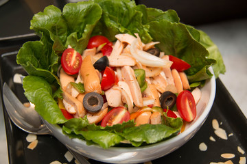  mixed vegetable salad with tomatoes, cucumbers, peppers sliced