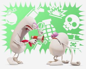Obraz na płótnie Canvas 3d cartoon character insulting another one, 3d rendering