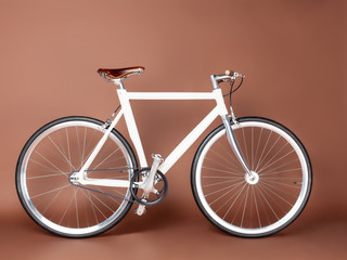 Fixed Gear  beautiful vintage bicycle stands on a brown background