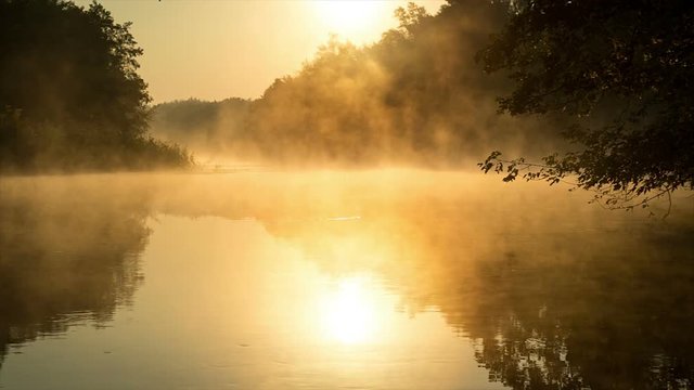 Morning fog on a calm river, sepia toned