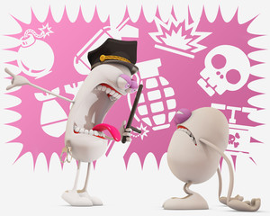 3d cartoon policeman yelling at another one, 3d rendering