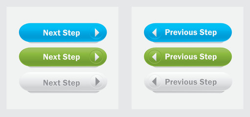 Set of vector web interface oval buttons. Next, previous step.