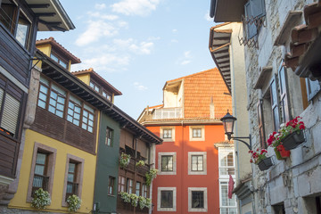 Fototapeta premium Traditional colorful facades in Llanes, Asturias, Spain.