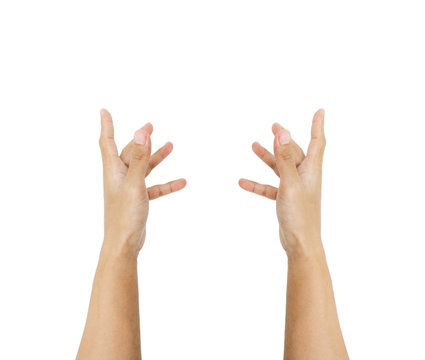 Hands reaching up, isolated on white background