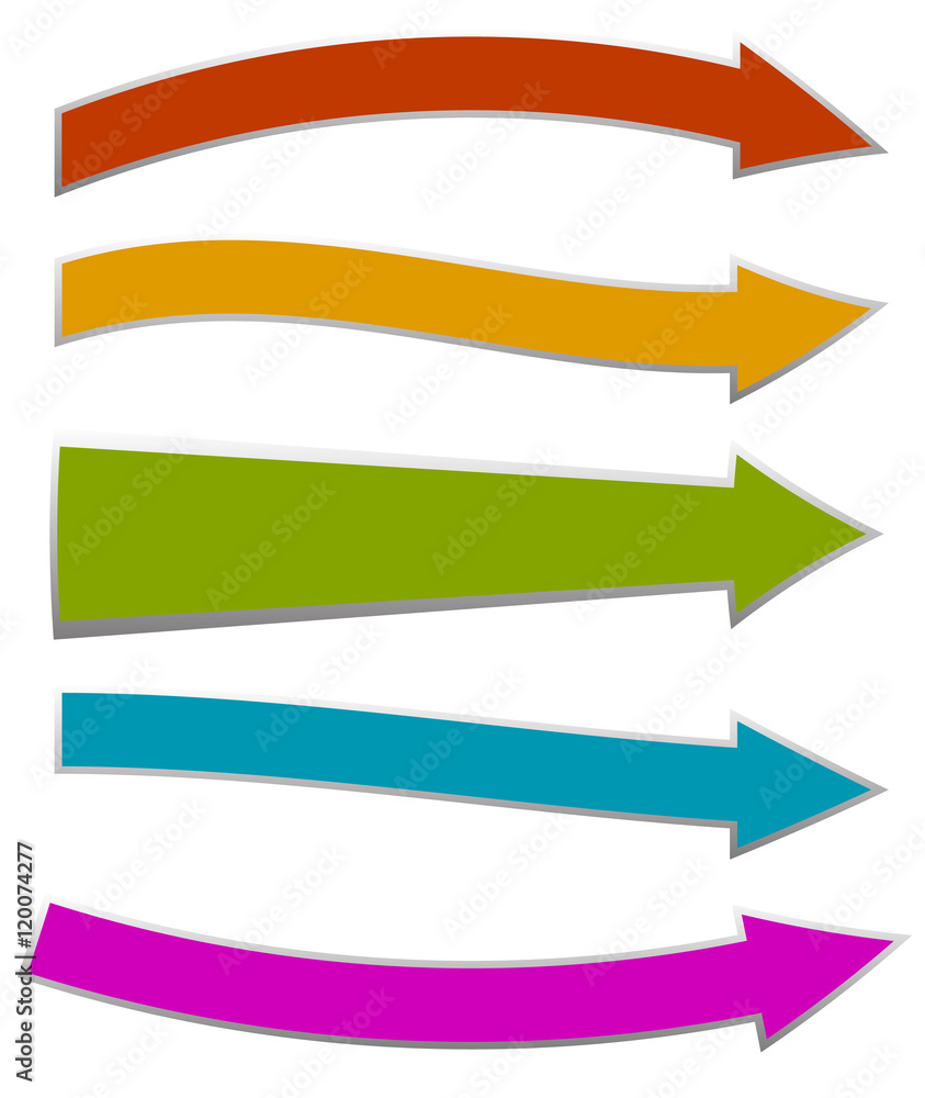 Poster colorful arrows pointing right. 5 shape and colors