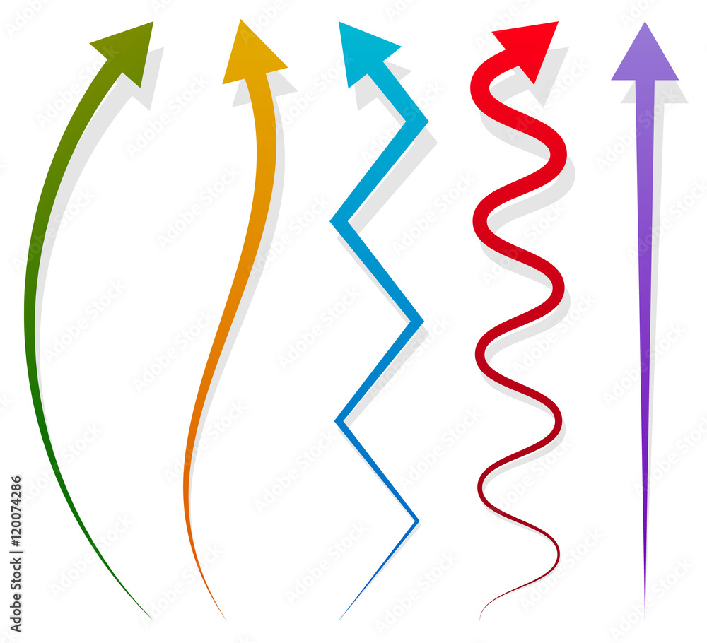 Poster Set of 5 different long, vertical arrow elements with shadow