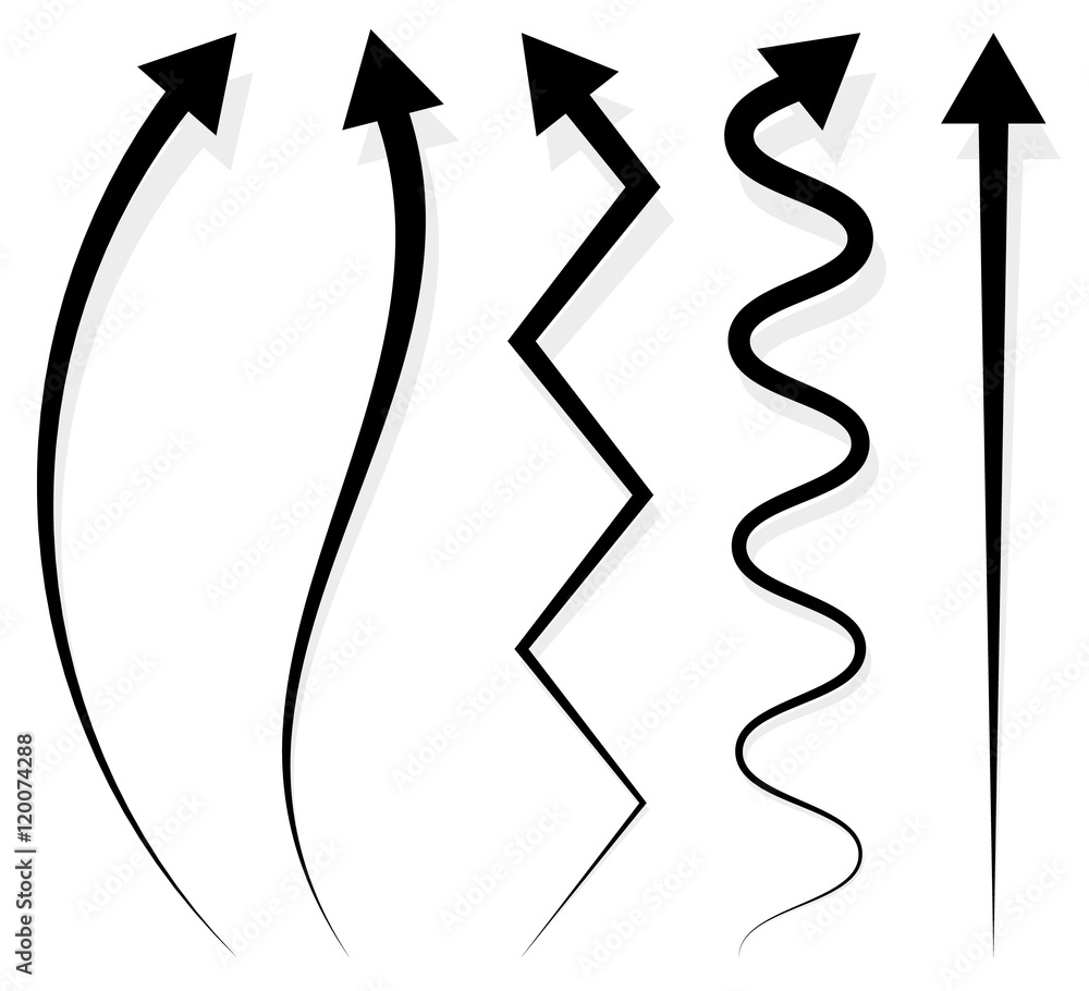 Poster set of 5 different long, vertical arrow elements with shadow