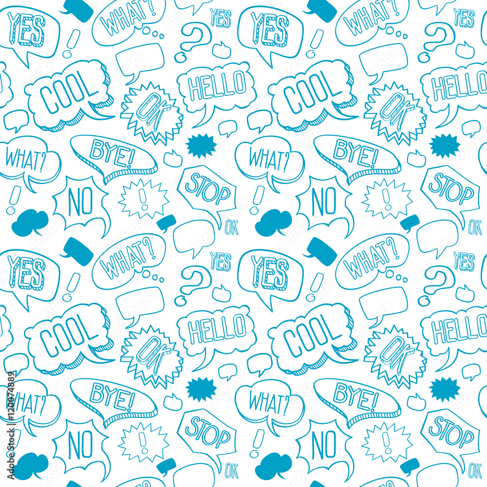 Poster vector doodle seamless pattern with speech bubbles