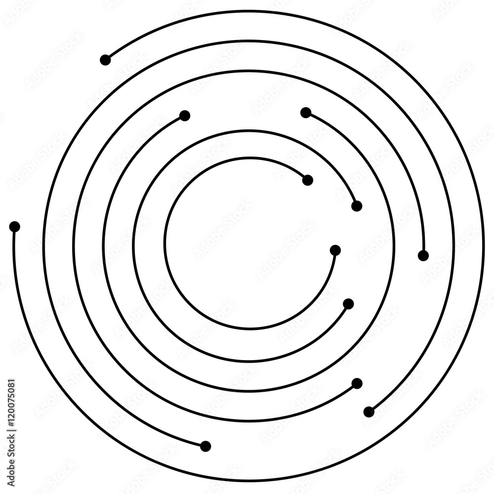 Poster random concentric circles with dots. circular, spiral design ele