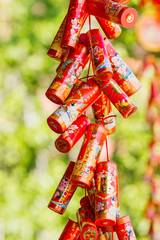Red chinese New Year decorations. Symbols of luck and protection. Thailand.