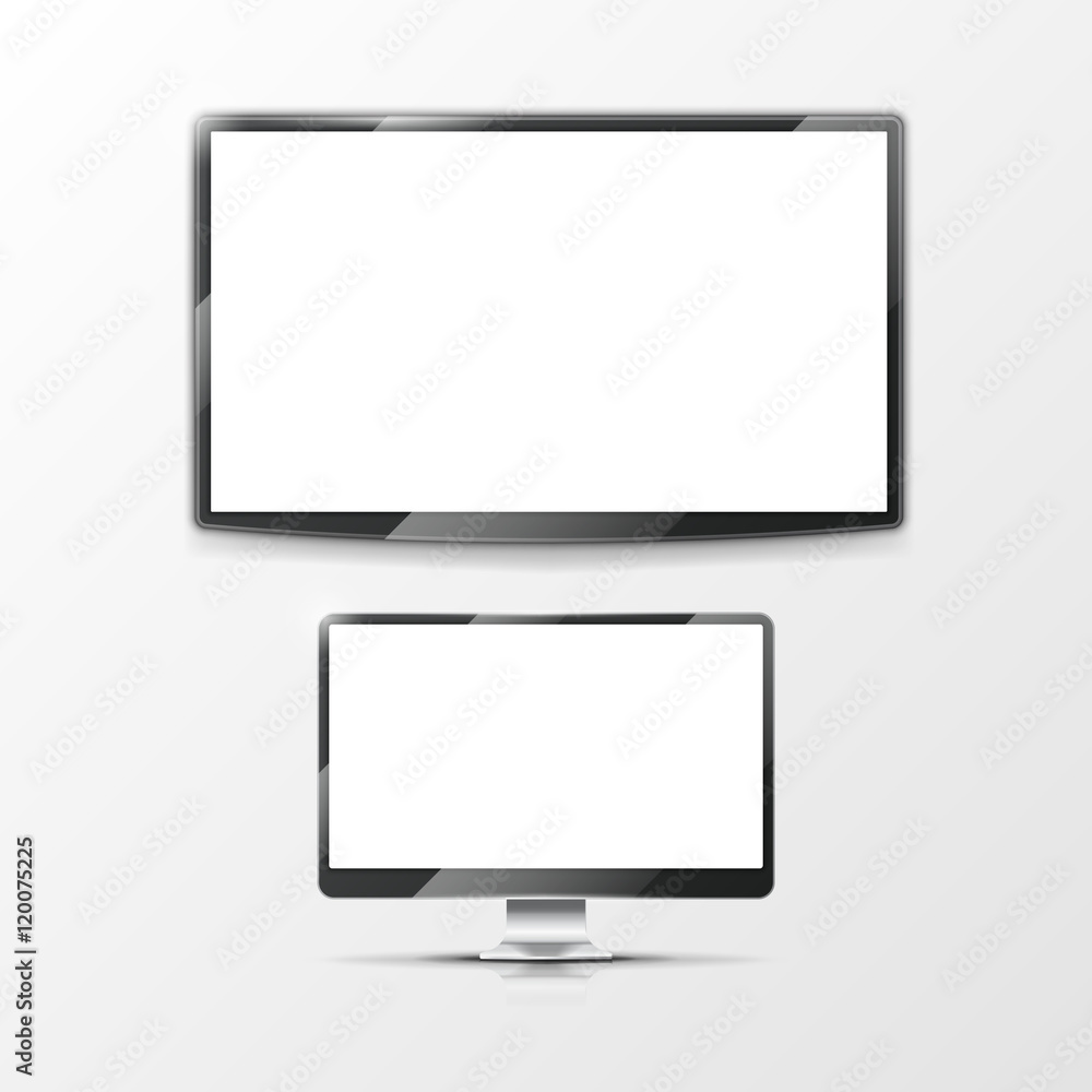 Aufkleber lcd monitor, computer display and smart tv screen. vector mockups