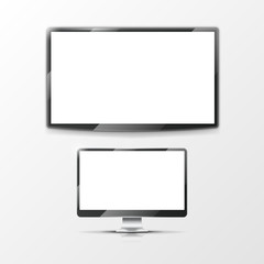Lcd monitor, computer display and smart TV screen. Vector mockups