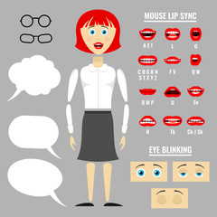 Ready to animation vector parts of cartoon girl character