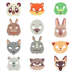 Carnival animals face vector masks in flat style