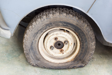 leak out damage tire of old car