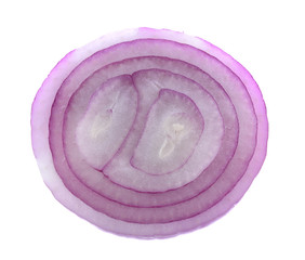 purple onion slices on white background