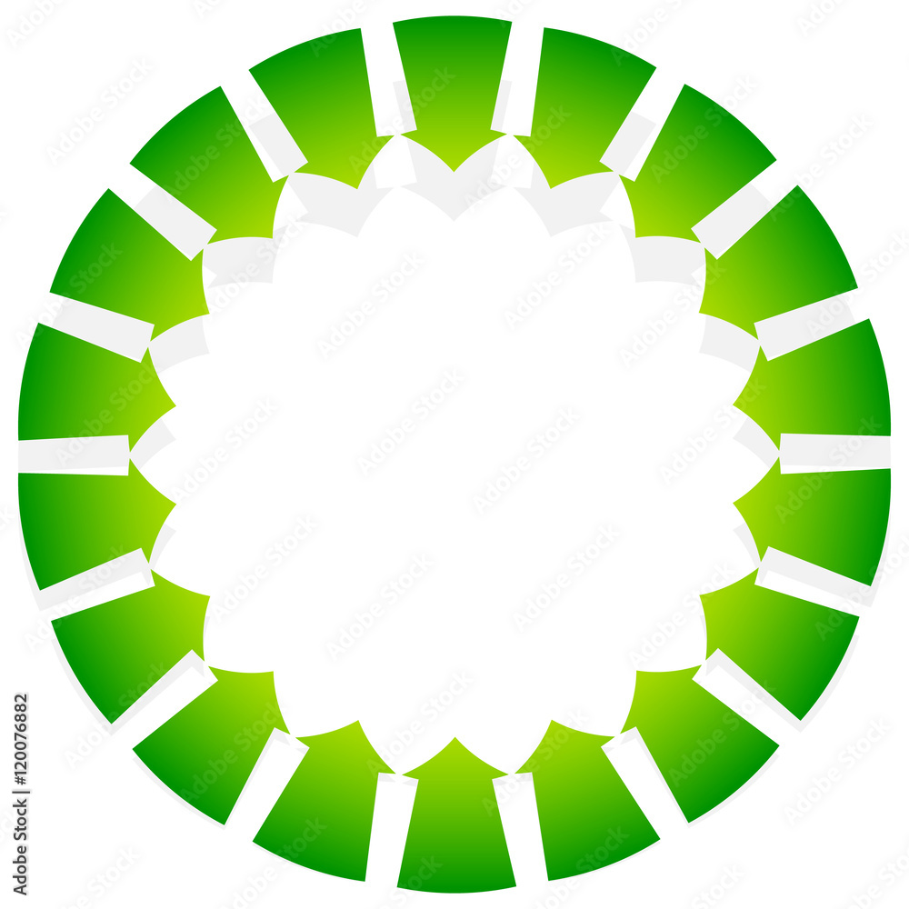 Poster Rotating green arrows point inwards / inside. Abstract shape wit