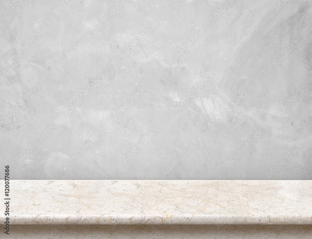 Poster empty cream marble table top with grey concrete wall,mock up for